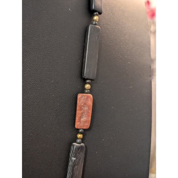 Vintage Abalone Shell Pendant Wooden Bead Shell Spacer Bead Necklace - Picture 5 of 9